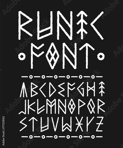 Runic hand drawn font. Vector ink brush 