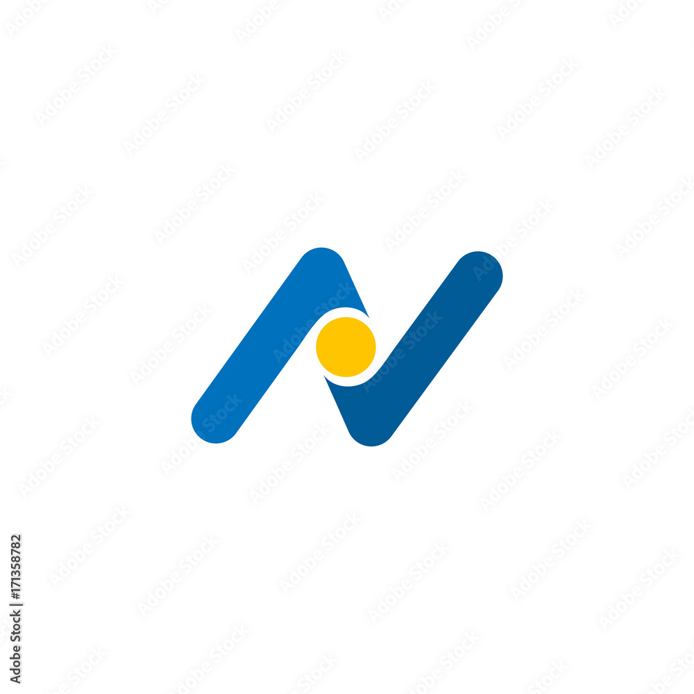 Blue n letter logo vector illustration with yellow circle Blue n letter logo vector illustration with yellow circle