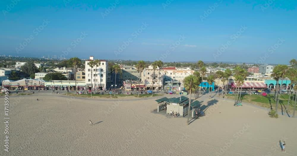 Aerial Drone View of Venice Boardwalk in Los Angeles, California Aerial Drone View of Venice Boardwalk in Los Angeles, California