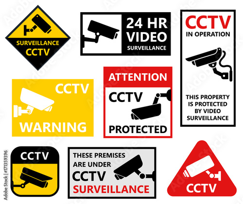 security camera stickers set, cctv protection symbols