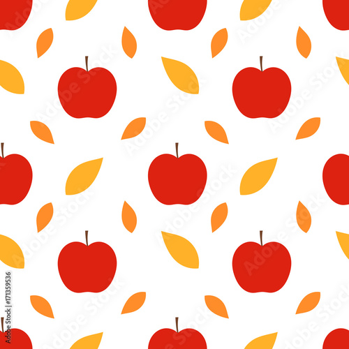 Autumn apples and leaves seamless pattern.