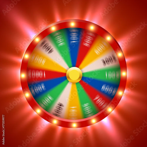 Realistic 3d spinning fortune wheel. Lucky roulette.