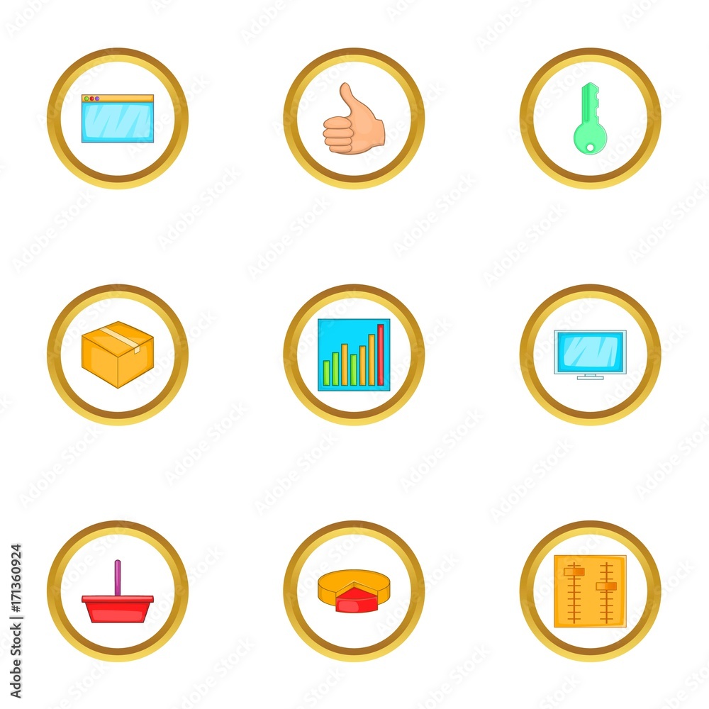 Browser settings icons set, cartoon style Browser settings icons set, cartoon style