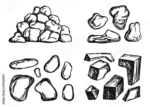 stones cobblestones set vector sketch. hand-drawing isolated