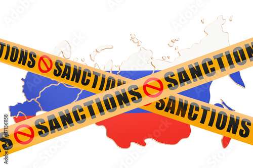 Sanctions concept with map of Russia, 3D rendering