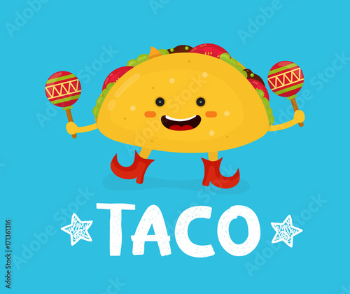 Tasty cute happy smiling taco dance with maracas