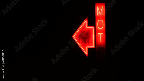 Lonely Lighted Motel Sign Red Neon Animated Rural Country photo