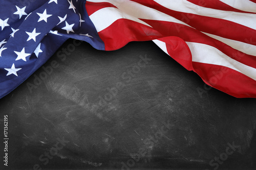 United states of America flag on blackboard. Copy space
