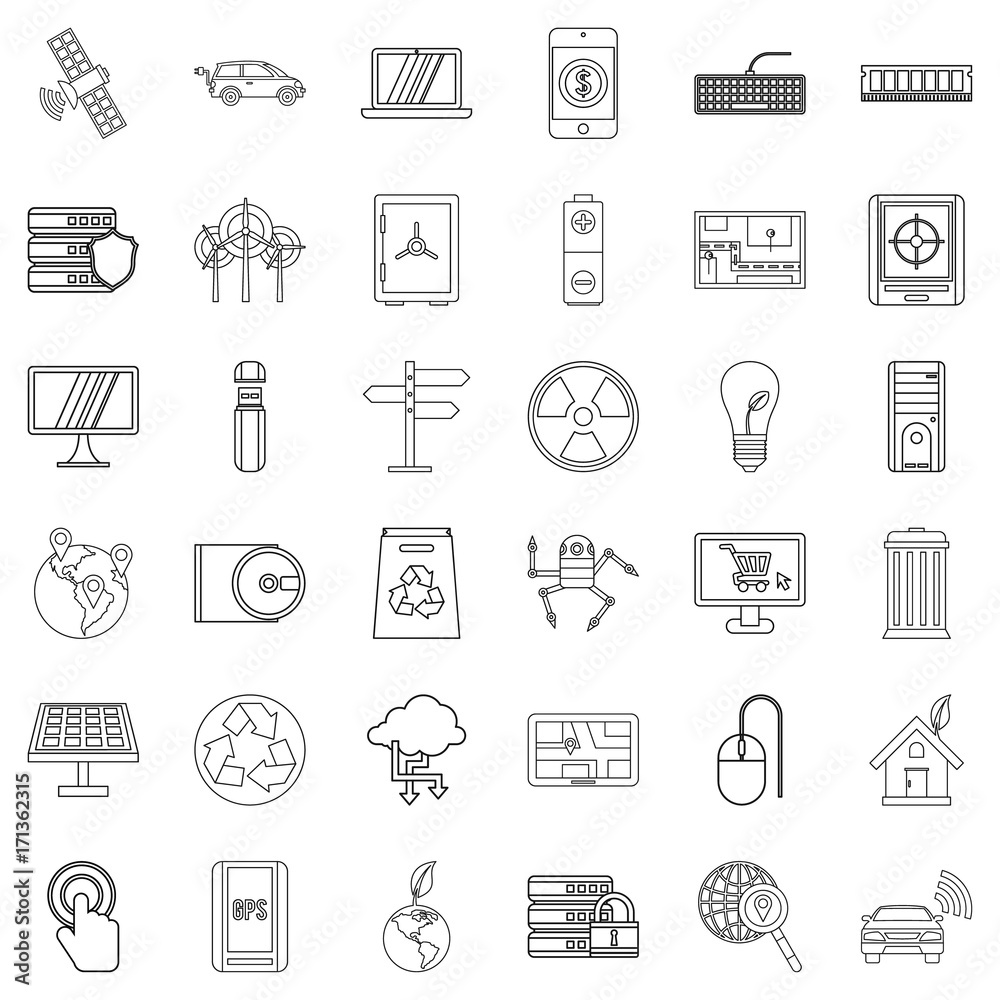 Communication icons set, outline style