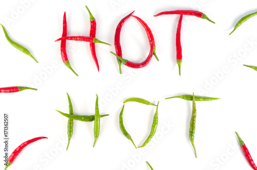 The words "Hot", made from red and green chili peppers