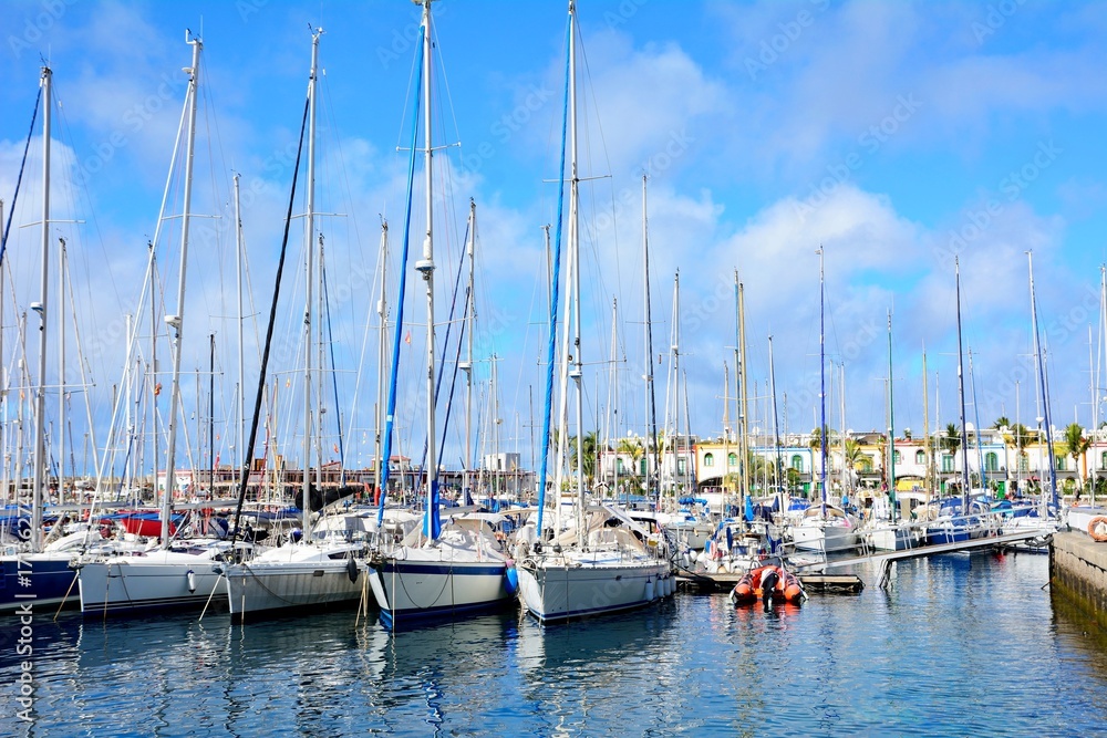 Boats in port of Puero de Mogan on Gran Canaria.