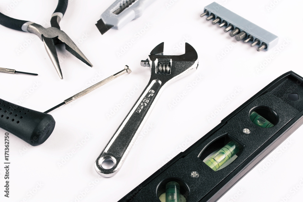 Set of various tools on white background. Set of various tools on white background.
