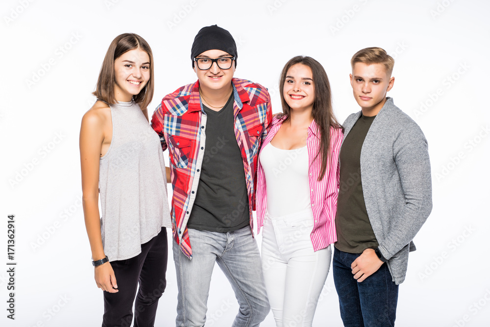 Obraz premium Portrait of young casual people with arms folded over white background