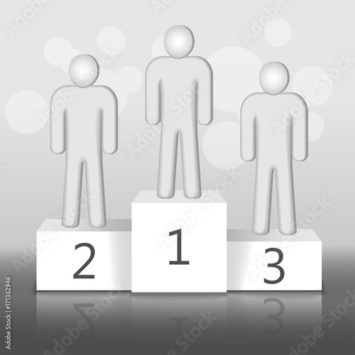 eps 10 vector illustration of athletes standing on pedestal for awards ceremony. Sport competition winners award ceremony. Visualization of best competitors getting trophies. Graphic clip art design