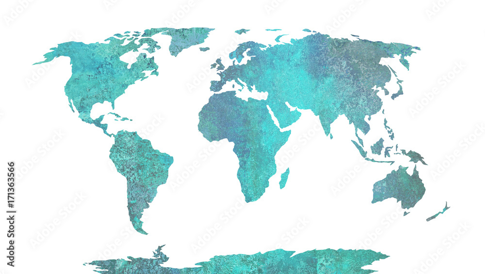 World map blue watercolor pattern, high detailed