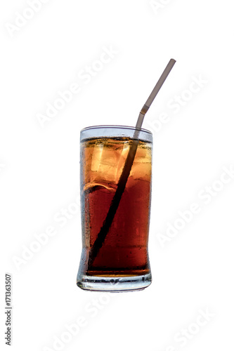 object was a glass of water and Coke.  On a white background. ( clipping path )