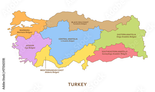 Turkey regions, vector geography background © shooarts