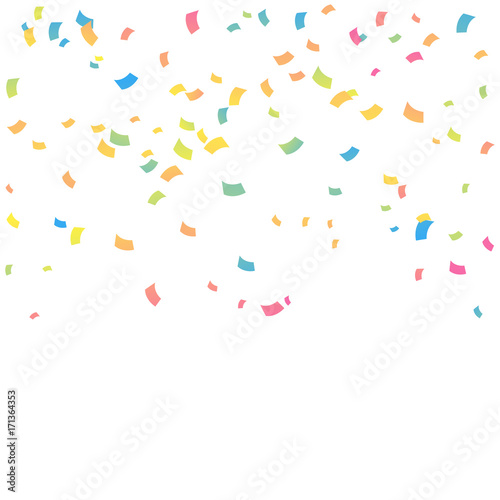 Many Falling Pastel Colorful Tiny Confetti Isolated On White Background. Celebration Event and Party. Happy New Year Decoration 2018. Vector Illustration