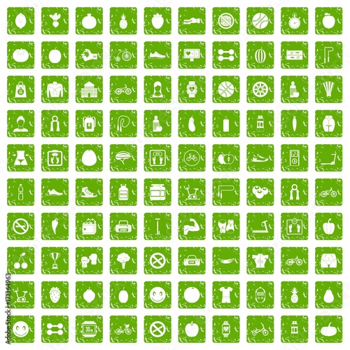 100 fitness icons set grunge green