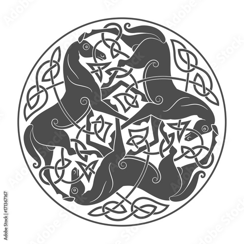 Ancient celtic mythological symbol of horse trinity