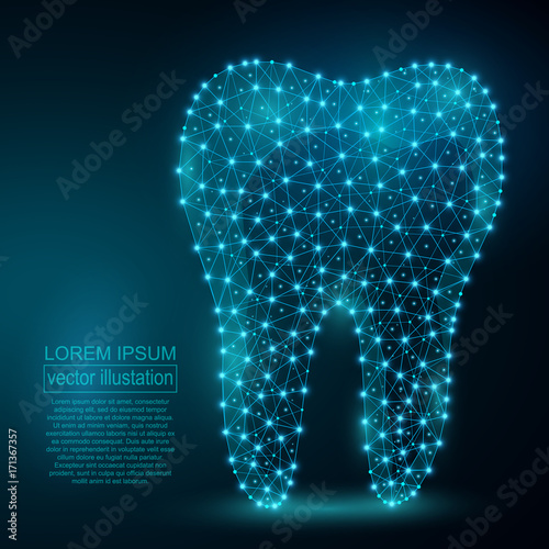 Polygonal tooth abstract image. Low poly wireframe