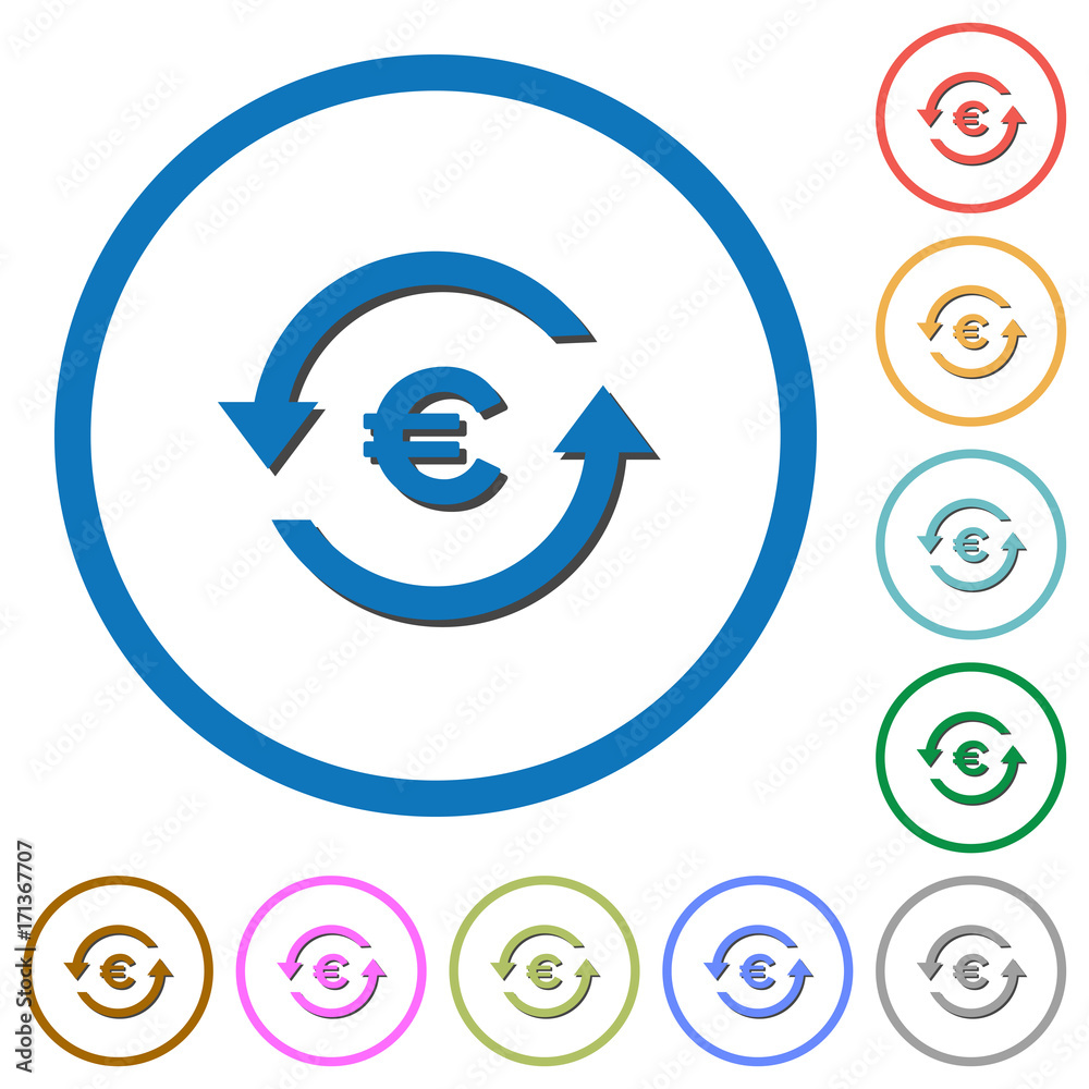 Euro pay back icons with shadows and outlines Euro pay back icons with shadows and outlines