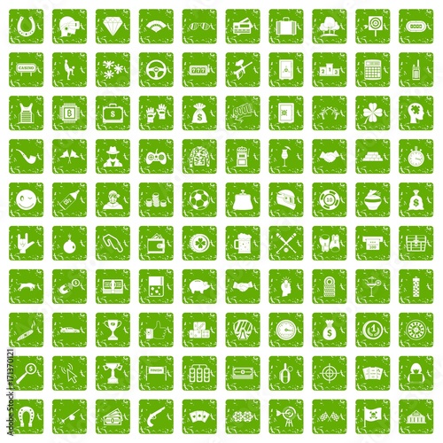 100 gambling icons set grunge green
