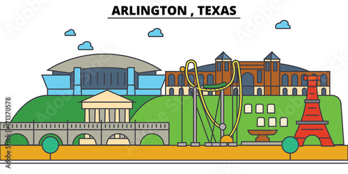 Arlington,Texas. City skyline: architecture, buildings, streets, silhouette, landscape, panorama, landmarks. Editable strokes. Flat design line vector illustration concept. Isolated icons photo