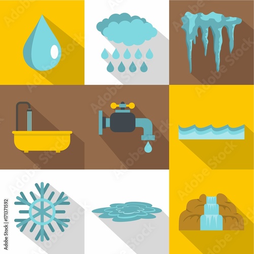 Water icon set, flat style