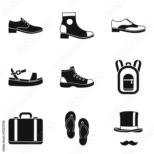 Type of shoes icon set, simple style