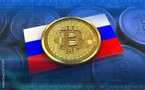 3d bitcoin Russia flag photo