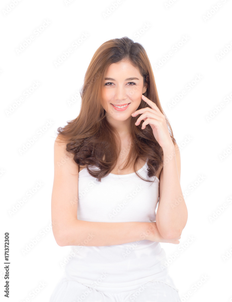 Beautiful girl with makeup, woman and skin care cosmetics concept / attractive asia girl on face isolated on white background. Beautiful girl with makeup, woman and skin care cosmetics concept / attractive asia girl on face isolated on white background.