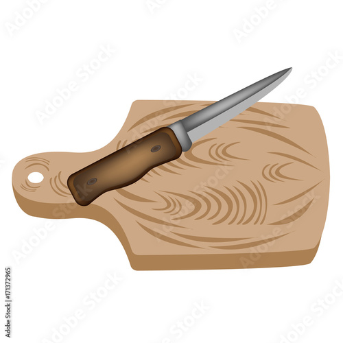 Kitchen knives and wooden chopping boards. Cutting a kitchen knife. The kitchen equipment. Vector illustration to culinary sites or cookbook, vegetarian menu, kitchen interior design.