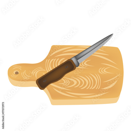 Kitchen knives and wooden chopping boards. Cutting a kitchen knife. The kitchen equipment. Vector illustration to culinary sites or cookbook, vegetarian menu, kitchen interior design.