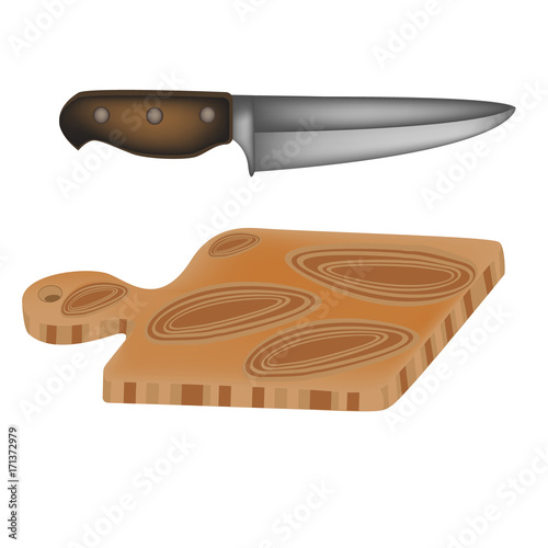 Kitchen knives and wooden chopping boards. Cutting a kitchen knife. The kitchen equipment. Vector illustration to culinary sites or cookbook, vegetarian menu, kitchen interior design.