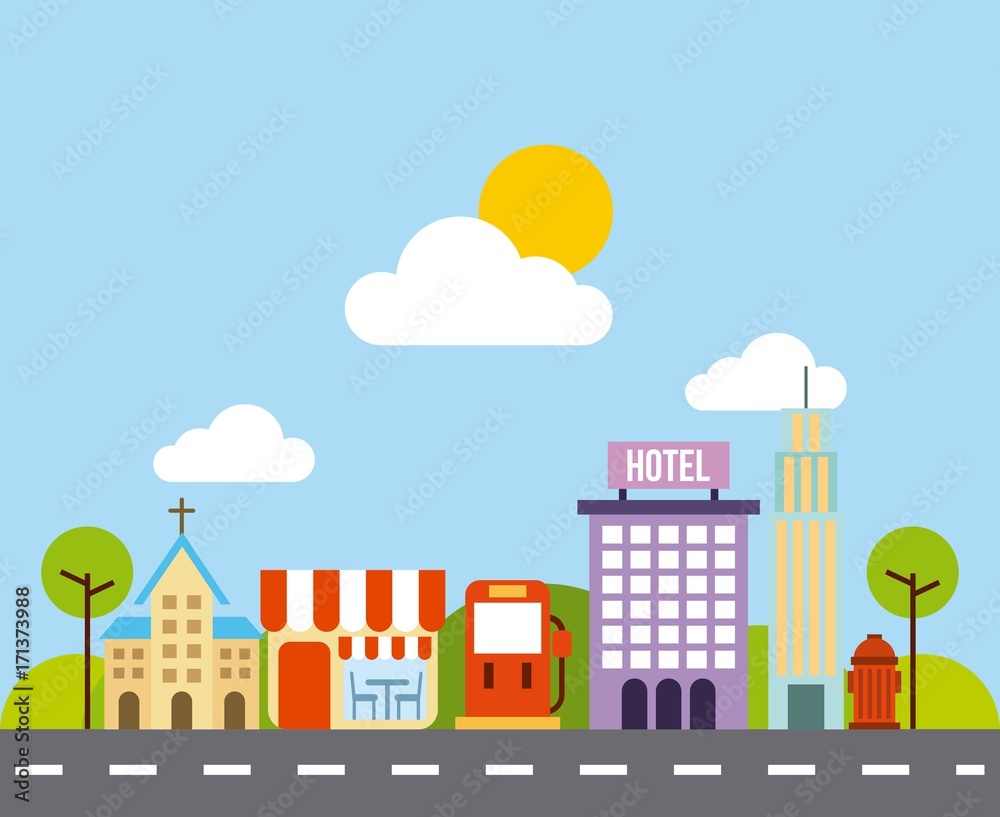 city buildings road urban street landscape vector illustration city buildings road urban street landscape vector illustration