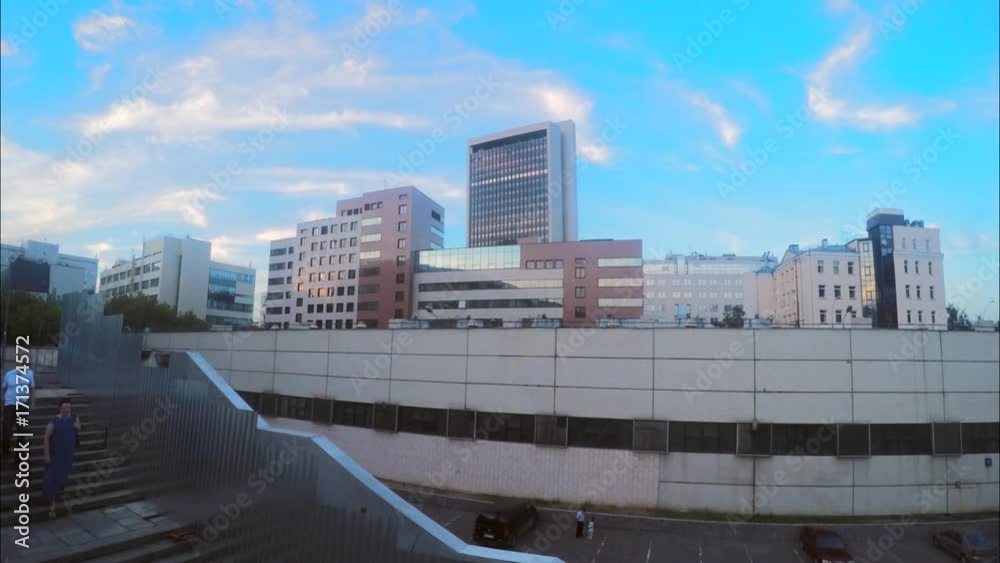 view of modern buildings in evening timelapse view of modern buildings in evening timelapse