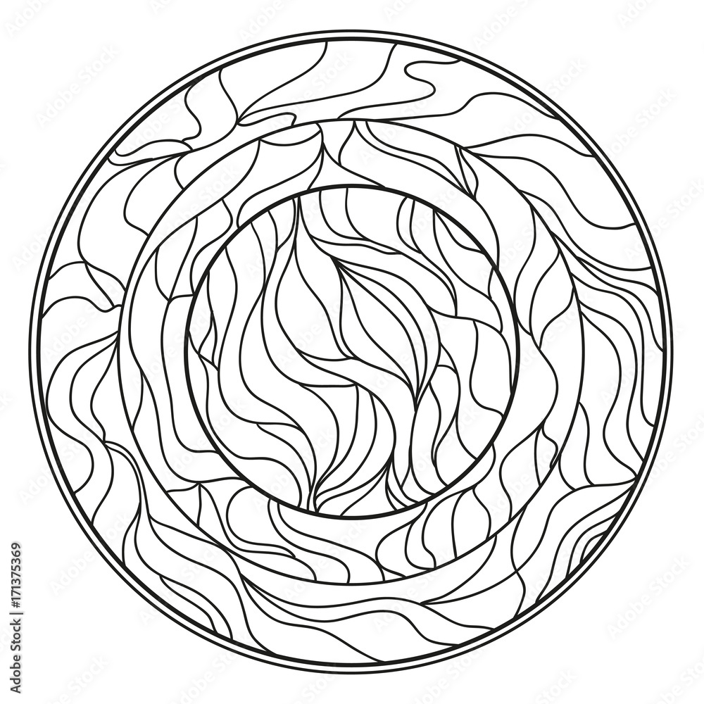 Obraz premium Zendala. Zentangle. Hand drawn circle mandala with abstract patterns on isolation background. Design for spiritual relaxation for adults. Line art creation. Black and white illustration for coloring.