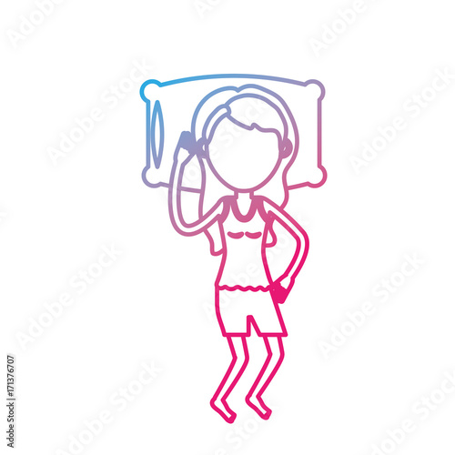 line woman with hairstyle desing sleeping vector illustration