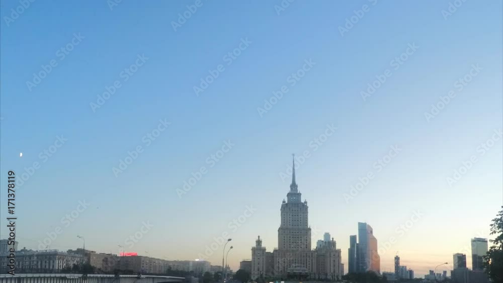 evening illumination on buildings in Moscow at summer timelapse evening illumination on buildings in Moscow at summer timelapse