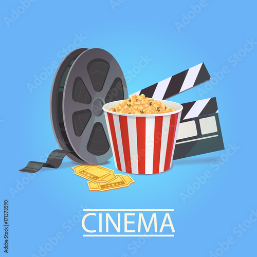 Realistic art for cinema industry. Elements of cinematography. Vector illustration for the film industry. photo