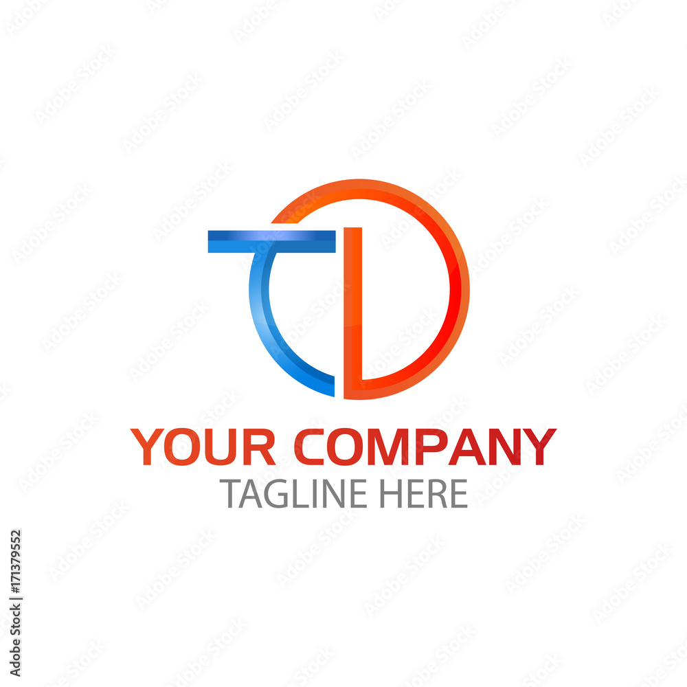 initial letter td linked round, logo blue orange initial letter td linked round, logo blue orange