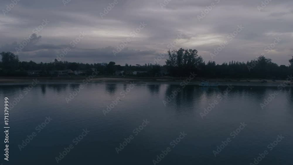 Aerial drone view of sea and cloudy sky near Sarasin bridge in Phuket, Thailand Aerial drone view of sea and cloudy sky near Sarasin bridge in Phuket, Thailand