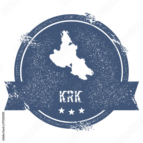 Krk logo sign. Travel rubber stamp with the name and map of the island, vector illustration. Can be used as insignia, logotype, label, sticker or badge.