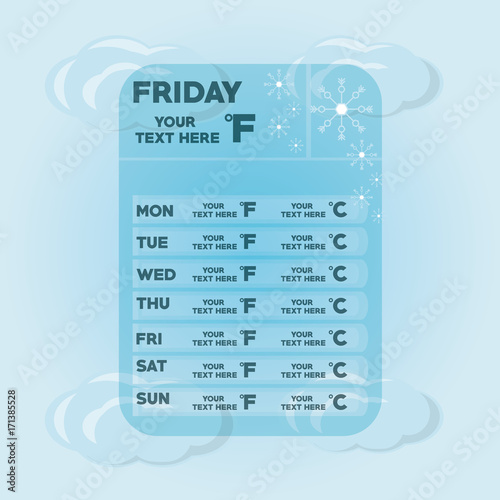Cloud and snowflakes of weather calendar and climate theme Vector illustration