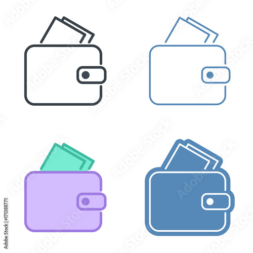 A leather wallet vector outline icon set. Money, business and finance line symbols and pictograms. Vector thin contour infographic element. Concept illustration for web design, presentations, networks