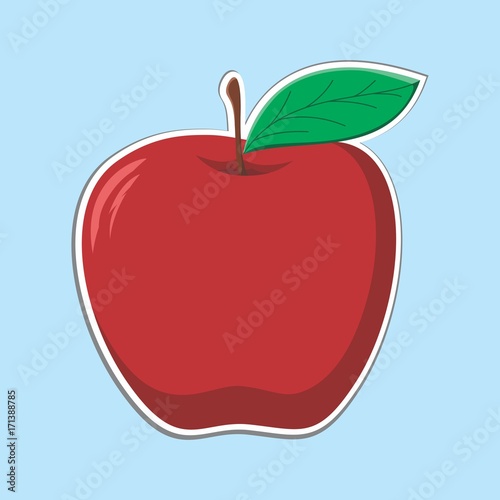 Apple Sticker Vector Illustration For Children Book, Kids In Trendy Style Isolated in Blue Background