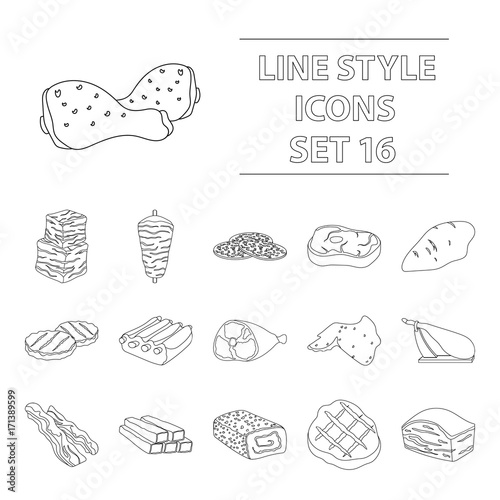 Meats set icons in outline style. Big collection of meats vector symbol stock illustration
