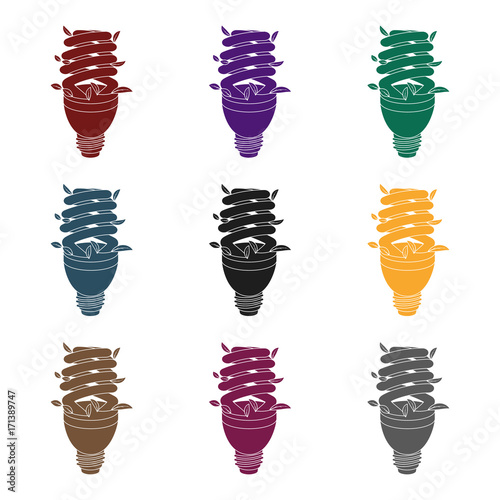 Ecological fluorescent lamp icon in black style isolated on white background. Bio and ecology symbol stock vector illustration.