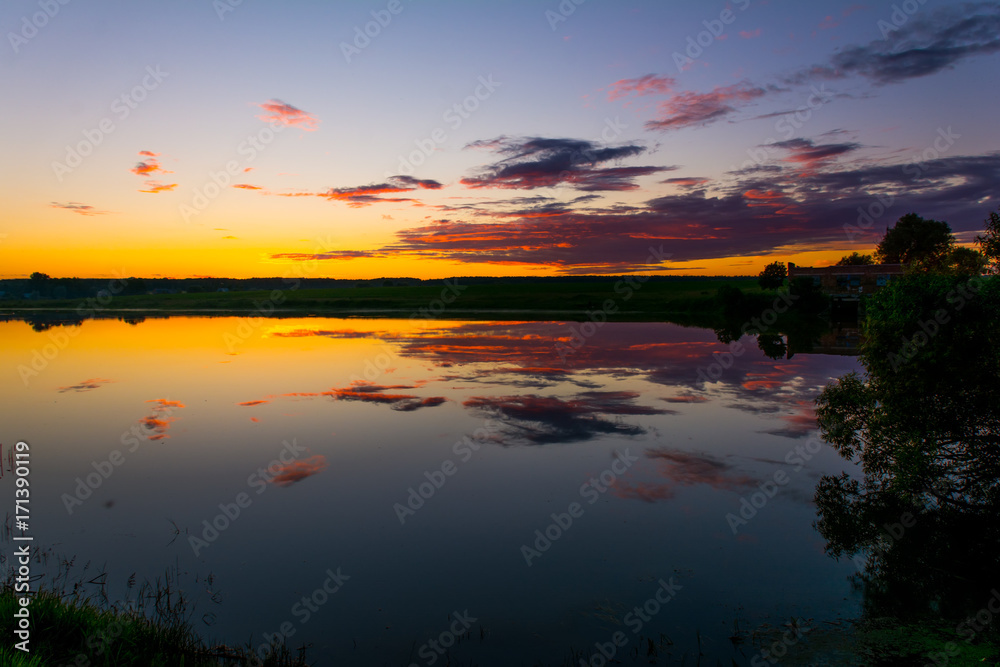 Colorful sunset on the lake